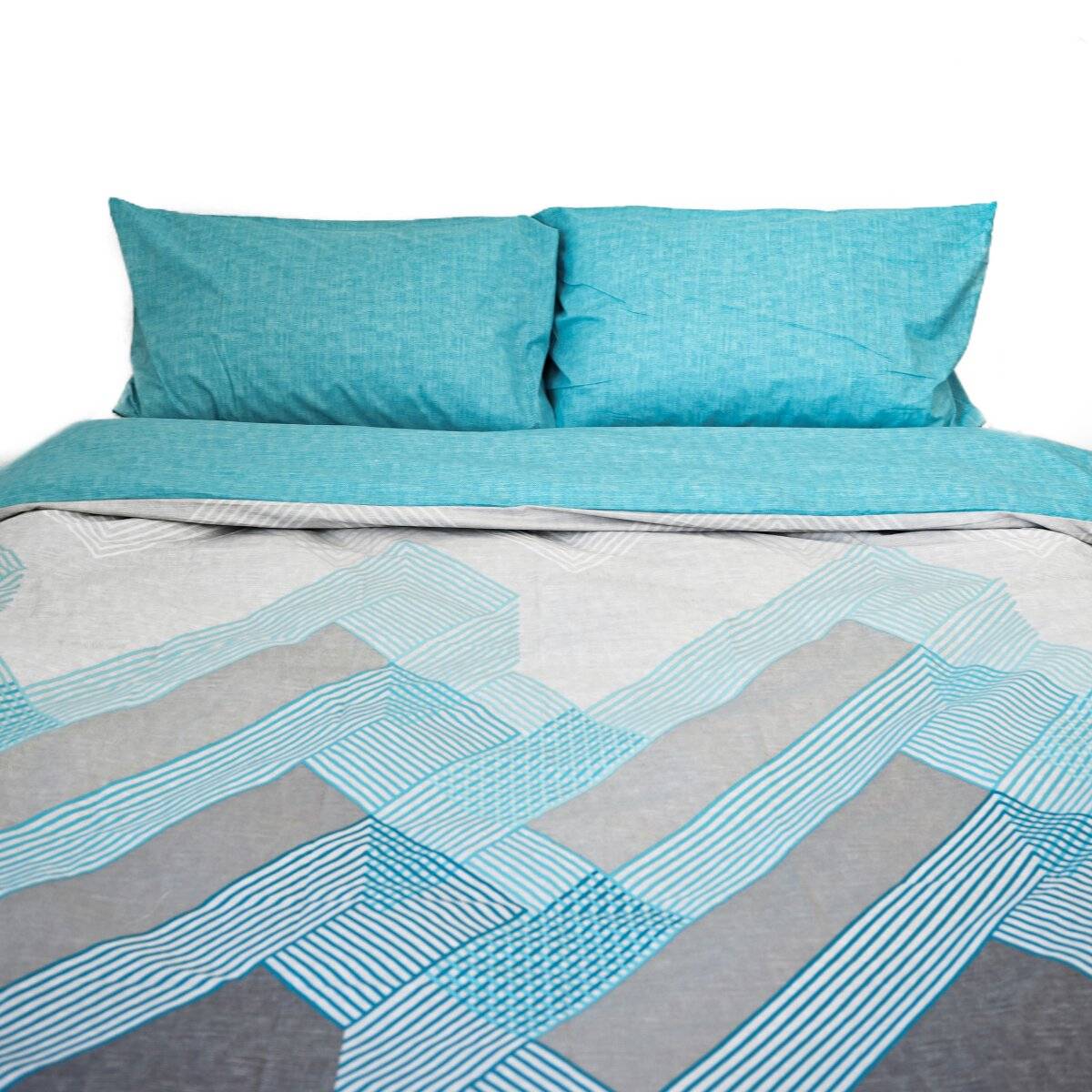 Bettwäsche aus 100% Baumwolle mit Fischgrätenmuster Decken- und Kissenbezug 200x220 cm