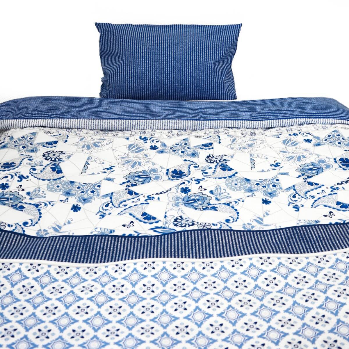 Wendebettwäsche mit Blumenmuster Kissen-und Deckenbezug aus 100% Baumwolle 155x200 cm