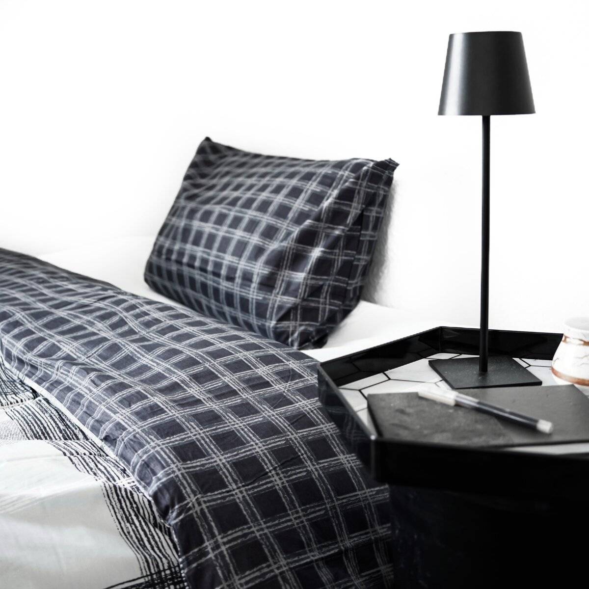 Wendebettwäsche aus 100% Baumwolle karierte Bettwäsche mit Decken- und Kissenbezug 135x200 cm