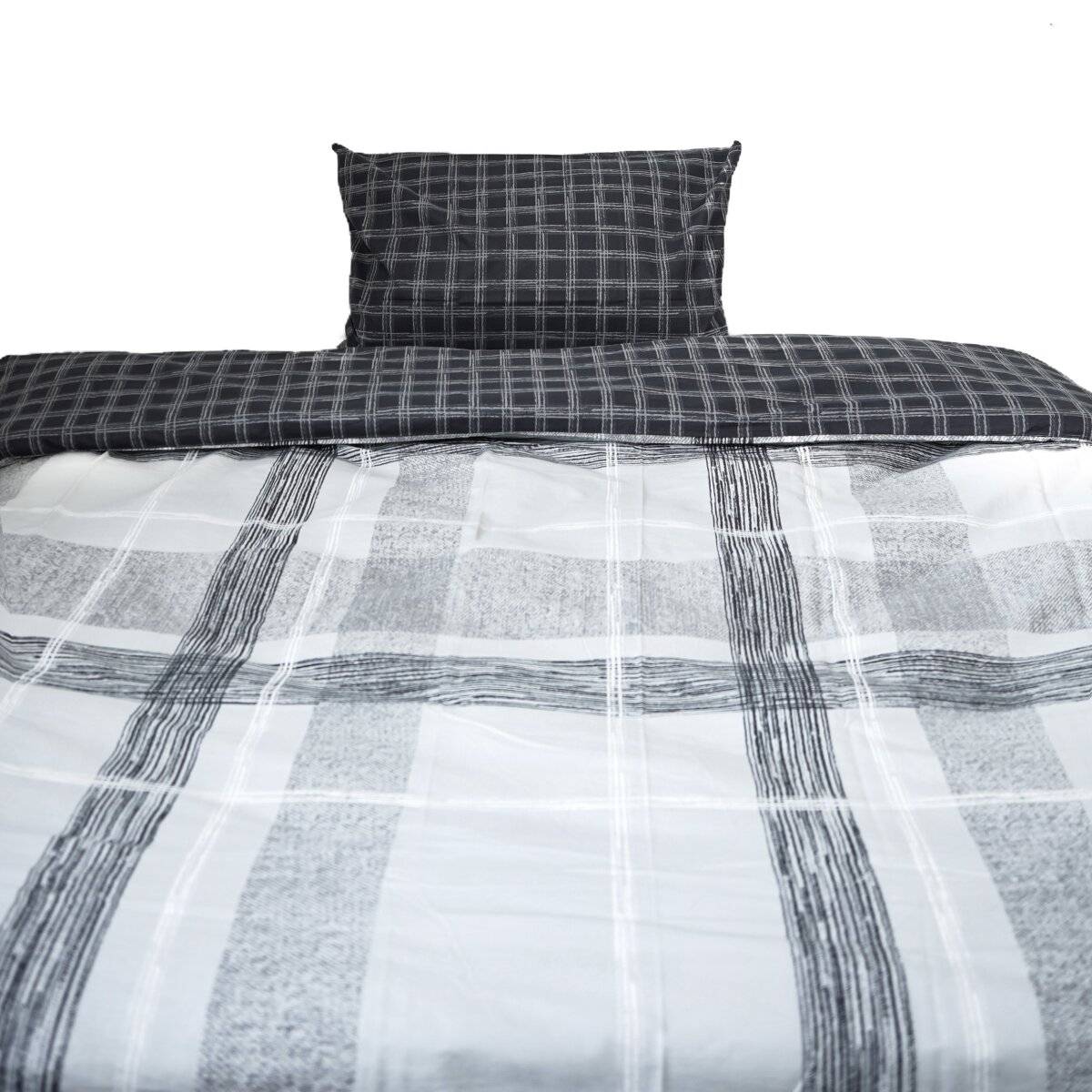 Wendebettwäsche aus 100% Baumwolle karierte Bettwäsche mit Decken- und Kissenbezug 135x200 cm