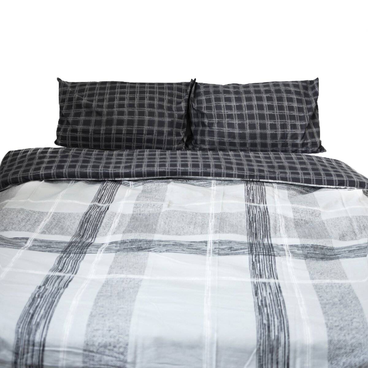 Wendebettwäsche aus 100% Baumwolle karierte Bettwäsche mit Decken- und Kissenbezug 200x220 cm