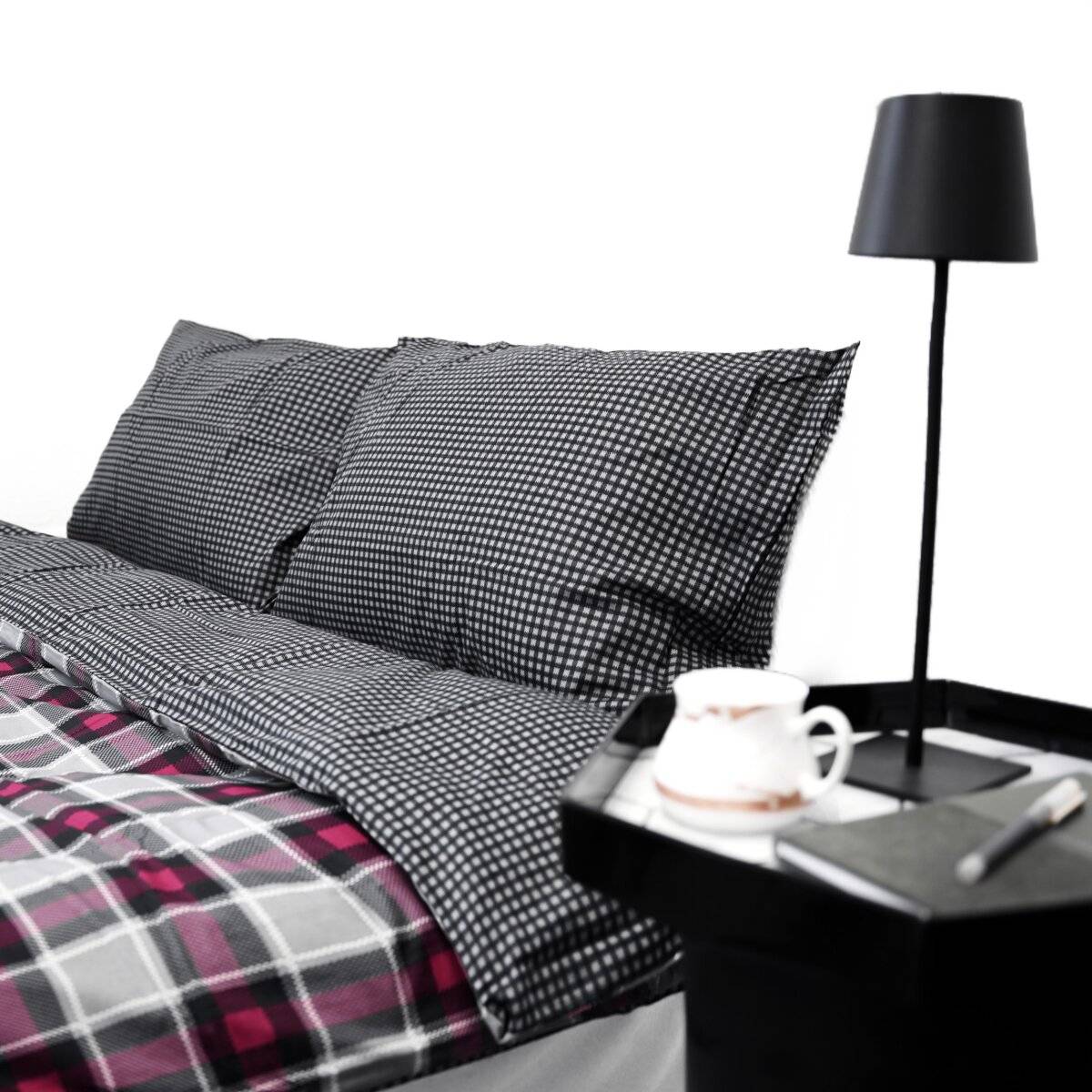 Wendebettwäsche aus 100% Baumwolle mit Decken- und Kissenbezug Karomuster 200x200 cm