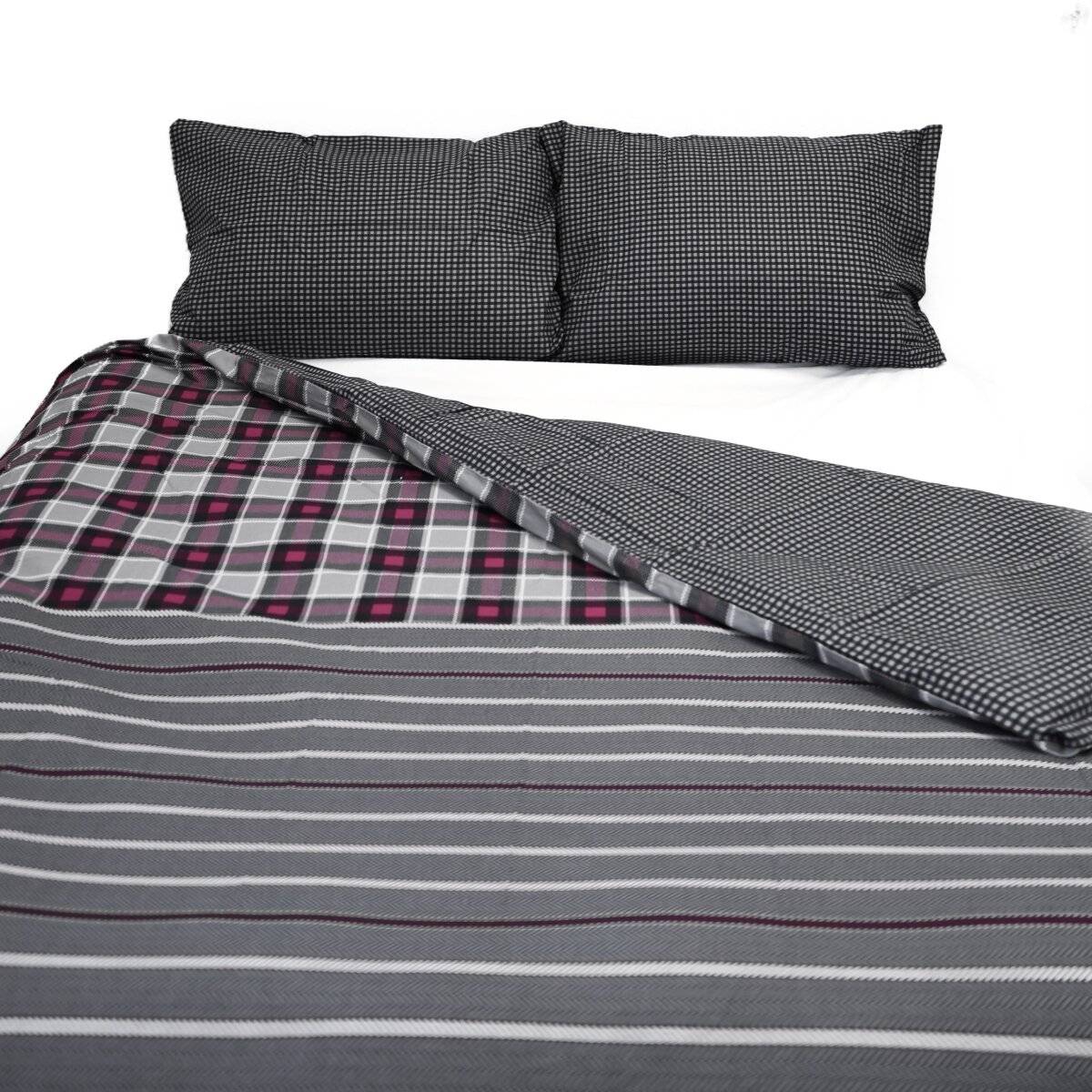 Wendebettwäsche aus 100% Baumwolle mit Decken- und Kissenbezug Karomuster 200x200 cm
