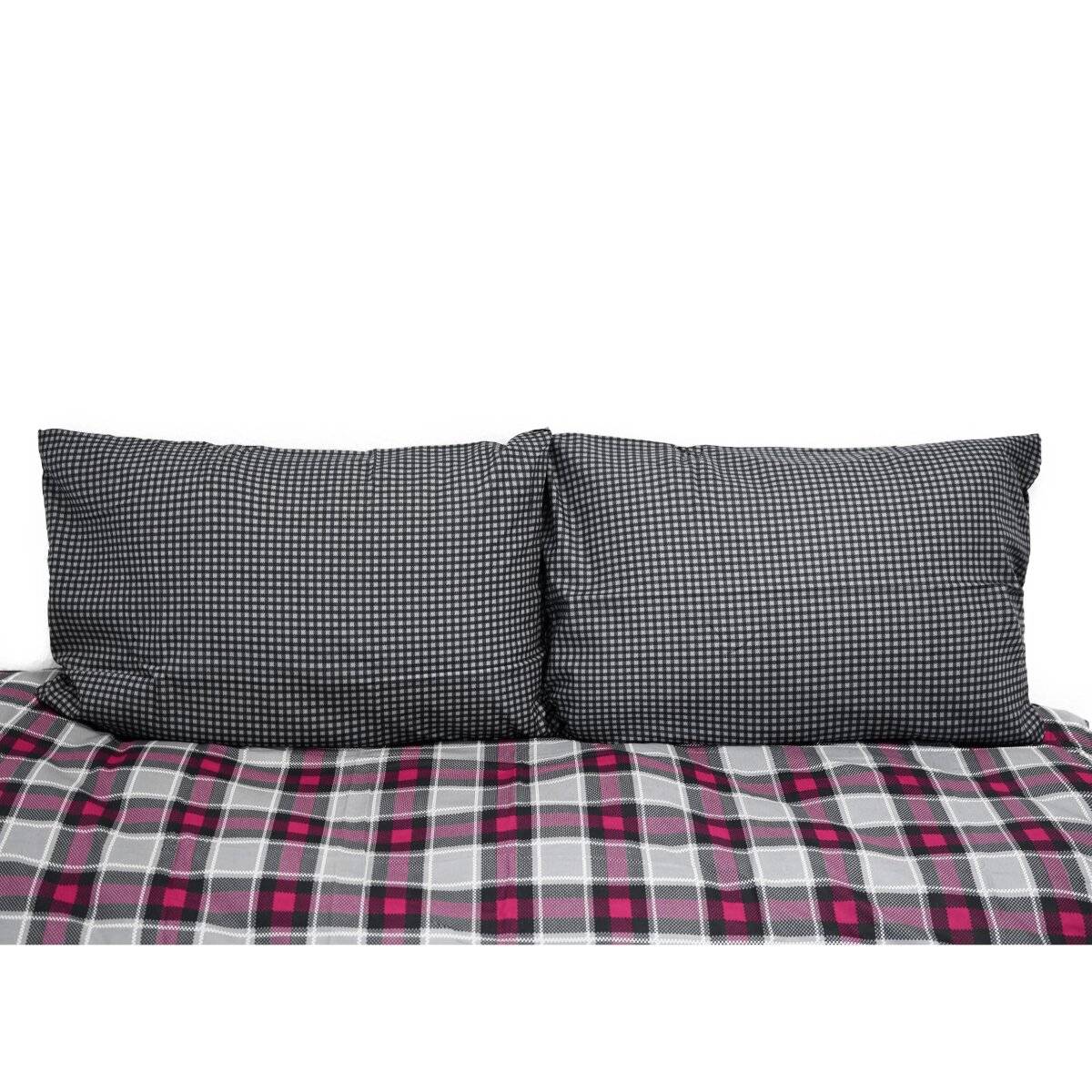Wendebettwäsche aus 100% Baumwolle mit Decken- und Kissenbezug Karomuster 200x200 cm