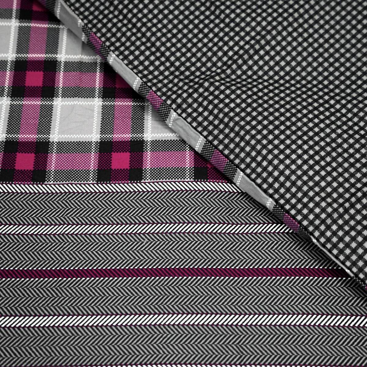 Wendebettwäsche aus 100% Baumwolle mit Decken- und Kissenbezug Karomuster 240x220 cm