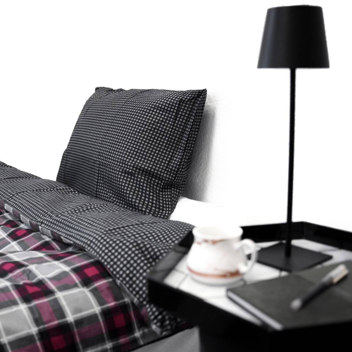 Wendebettwäsche aus 100% Baumwolle mit Decken- und Kissenbezug Karomuster 155x200 cm