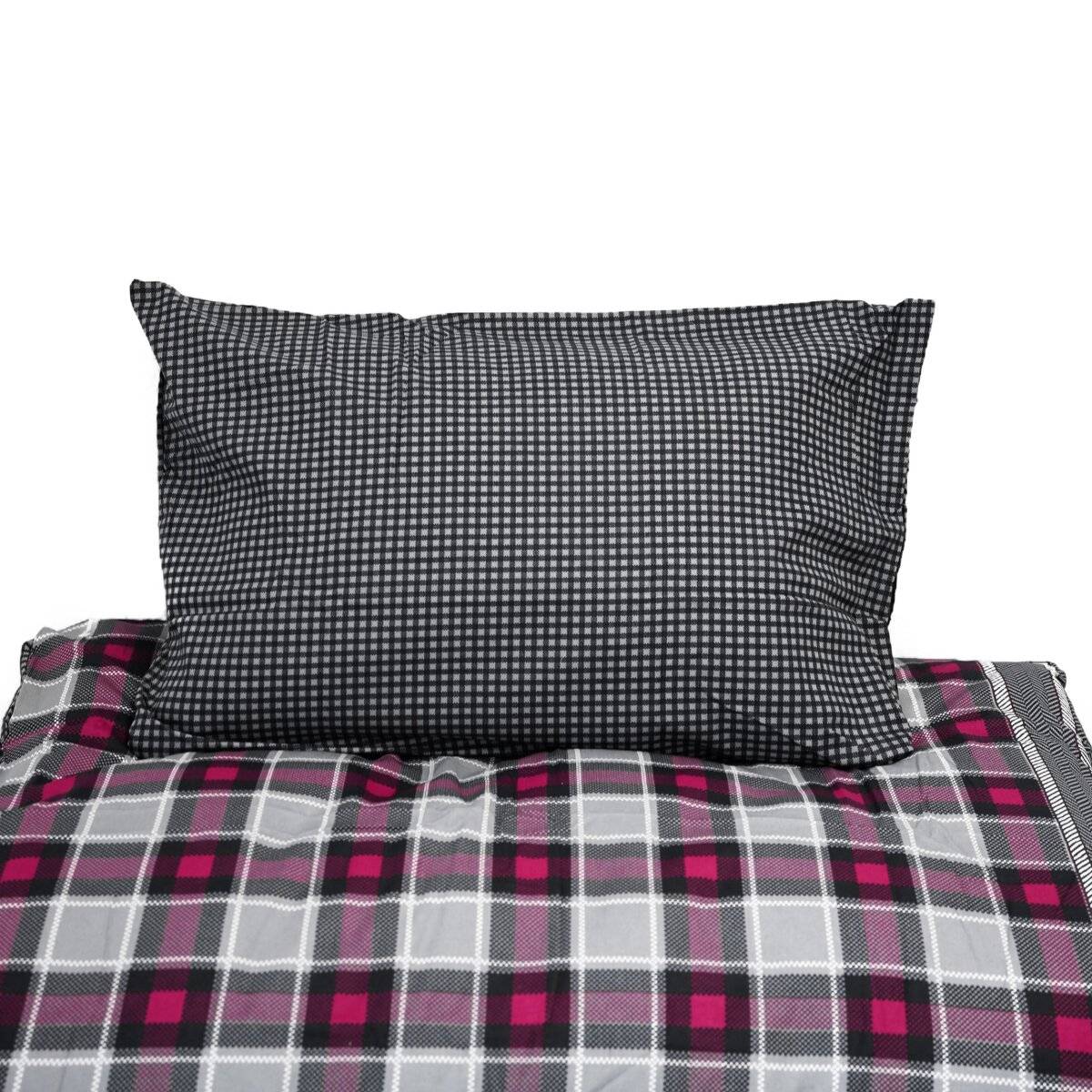 Wendebettwäsche aus 100% Baumwolle mit Decken- und Kissenbezug Karomuster 155x200 cm