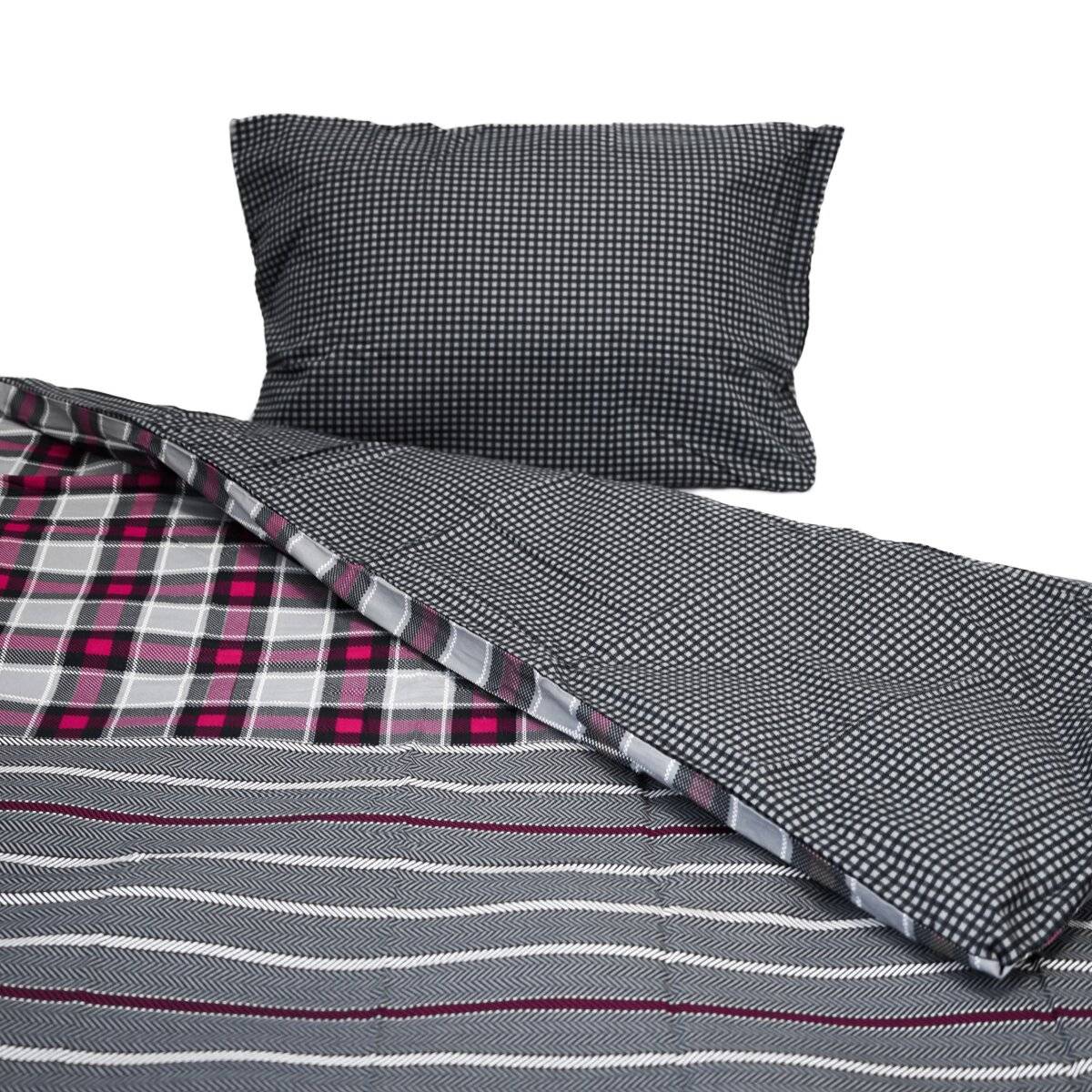 Wendebettwäsche aus 100% Baumwolle mit Decken- und Kissenbezug Karomuster 155x200 cm