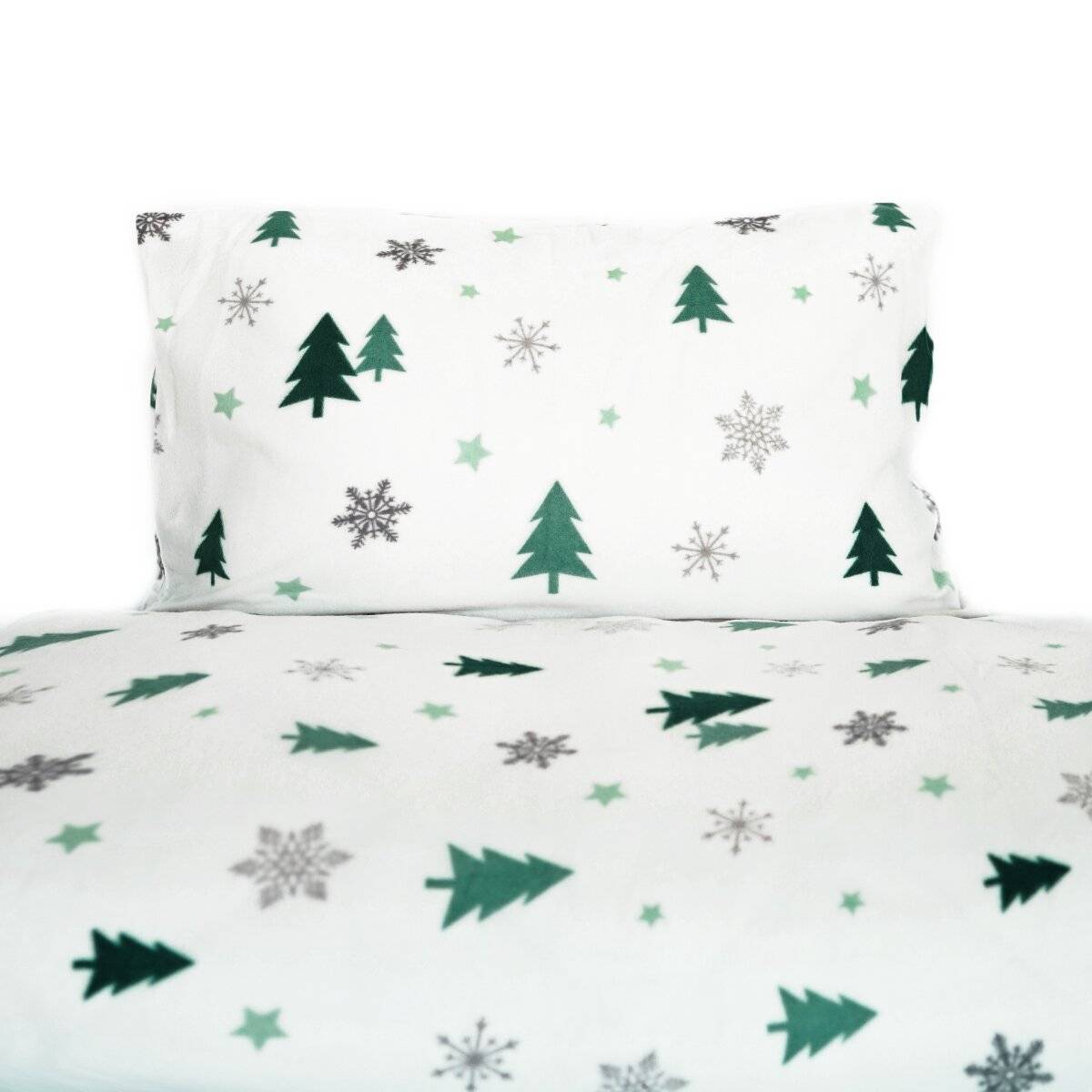 Fleece-Bettwäsche mit grünen Tannenmuster aus 100% Polyester - Kuschelig und pflegeleicht 155x220 cm