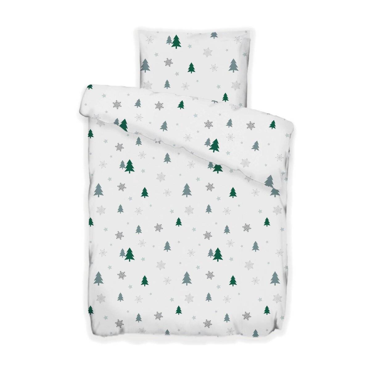 Fleece-Bettwäsche mit grünen Tannenmuster aus 100% Polyester - Kuschelig und pflegeleicht 155x220 cm