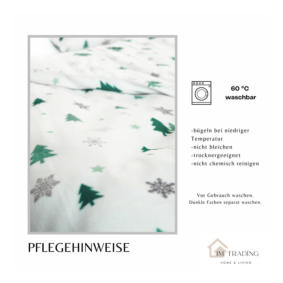 Fleece-Bettwäsche mit grünen Tannenmuster aus 100% Polyester - Kuschelig und pflegeleicht 155x220 cm