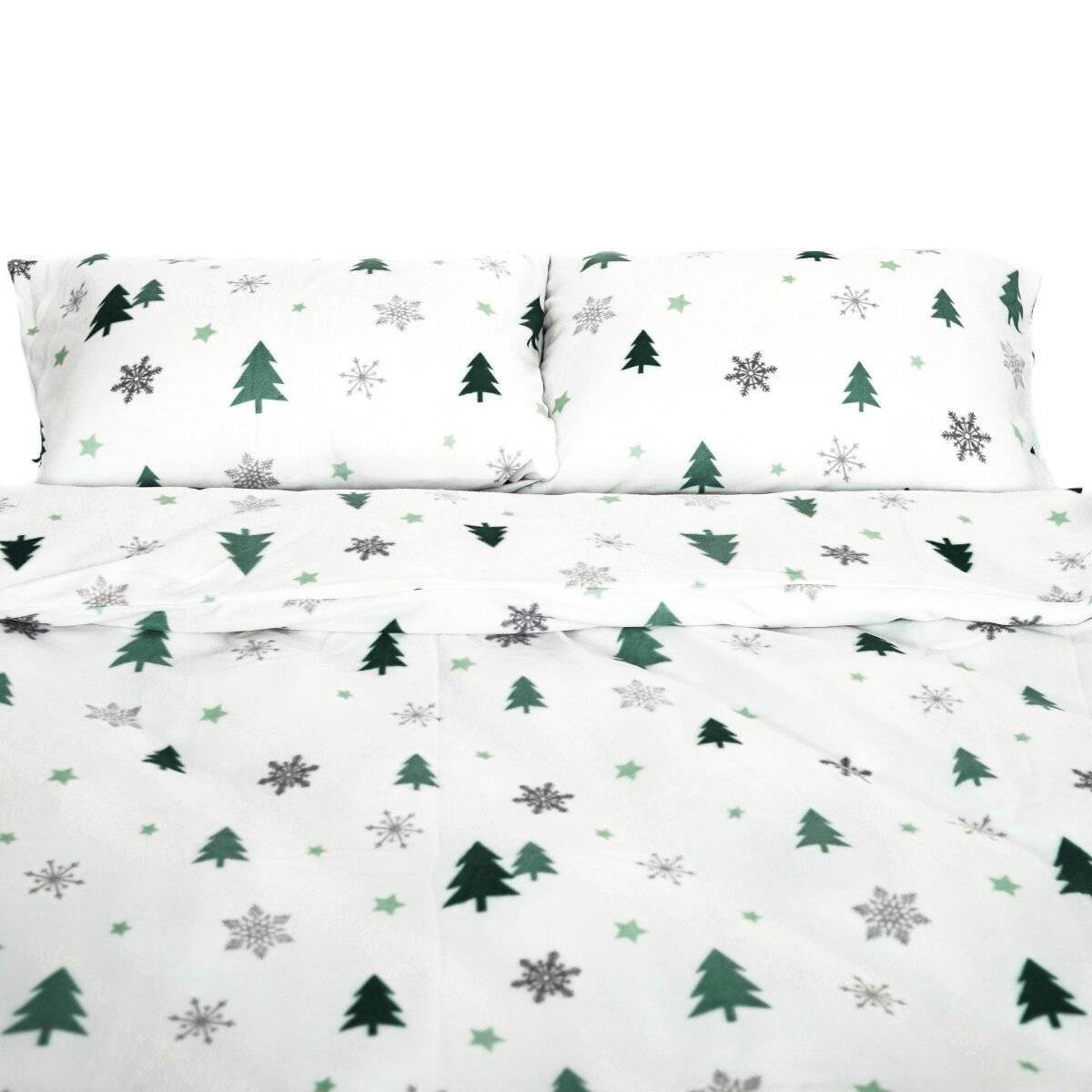 Fleece-Bettwäsche mit grünen Tannenmuster aus 100% Polyester - Kuschelig und pflegeleicht 200x200 cm