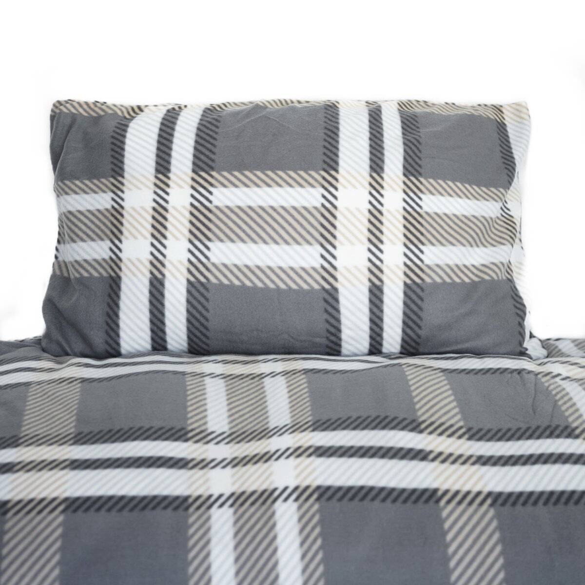 Fleece-Bettwäsche in Anthrazit mit kariertem Muster mit Reißverschluss 100% Polyester 135x200 cm