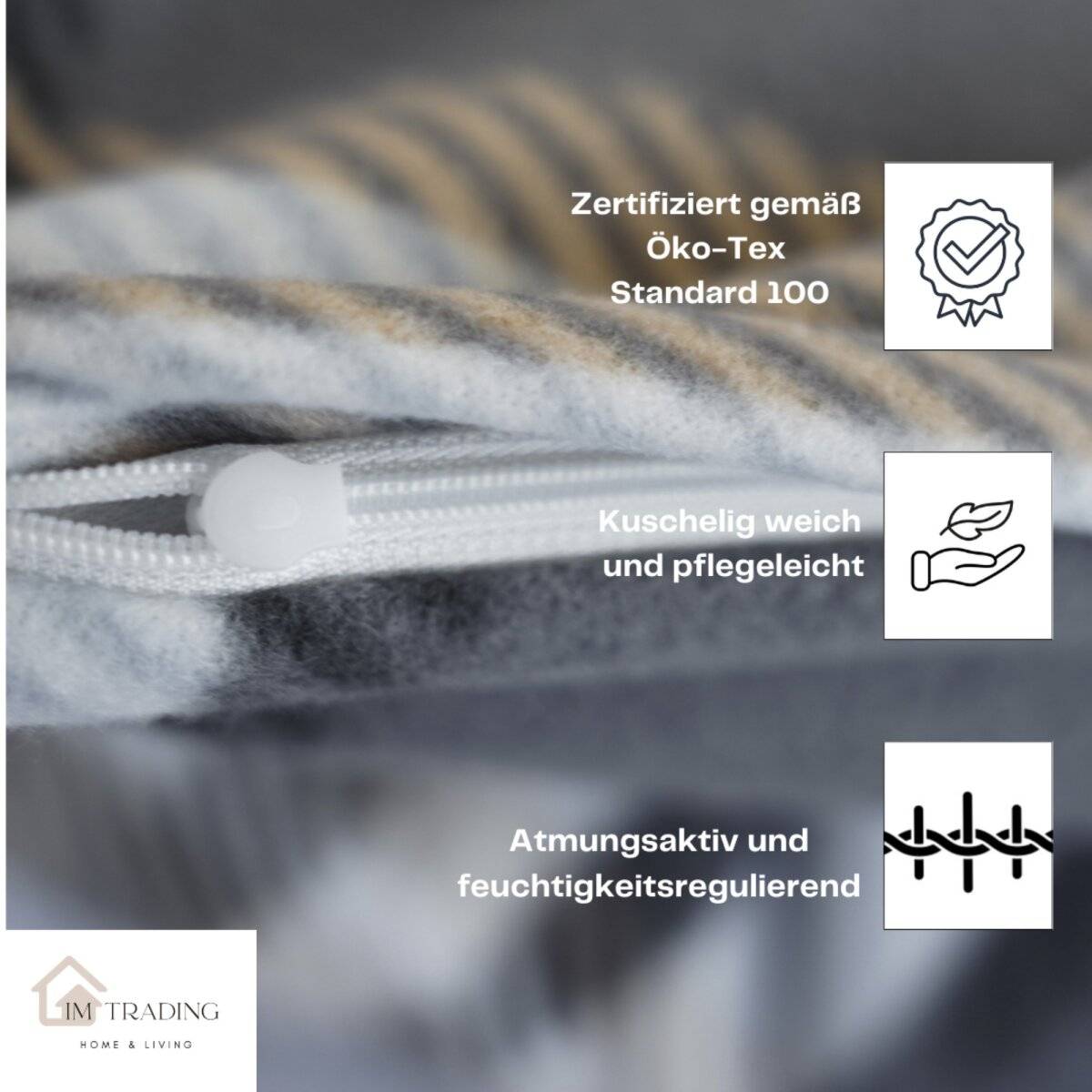 Fleece-Bettwäsche in Anthrazit mit kariertem Muster mit Reißverschluss 100% Polyester 135x200 cm
