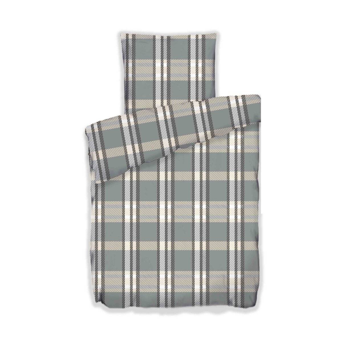 Fleece-Bettwäsche in Anthrazit mit kariertem Muster mit Reißverschluss 100% Polyester 135x200 cm