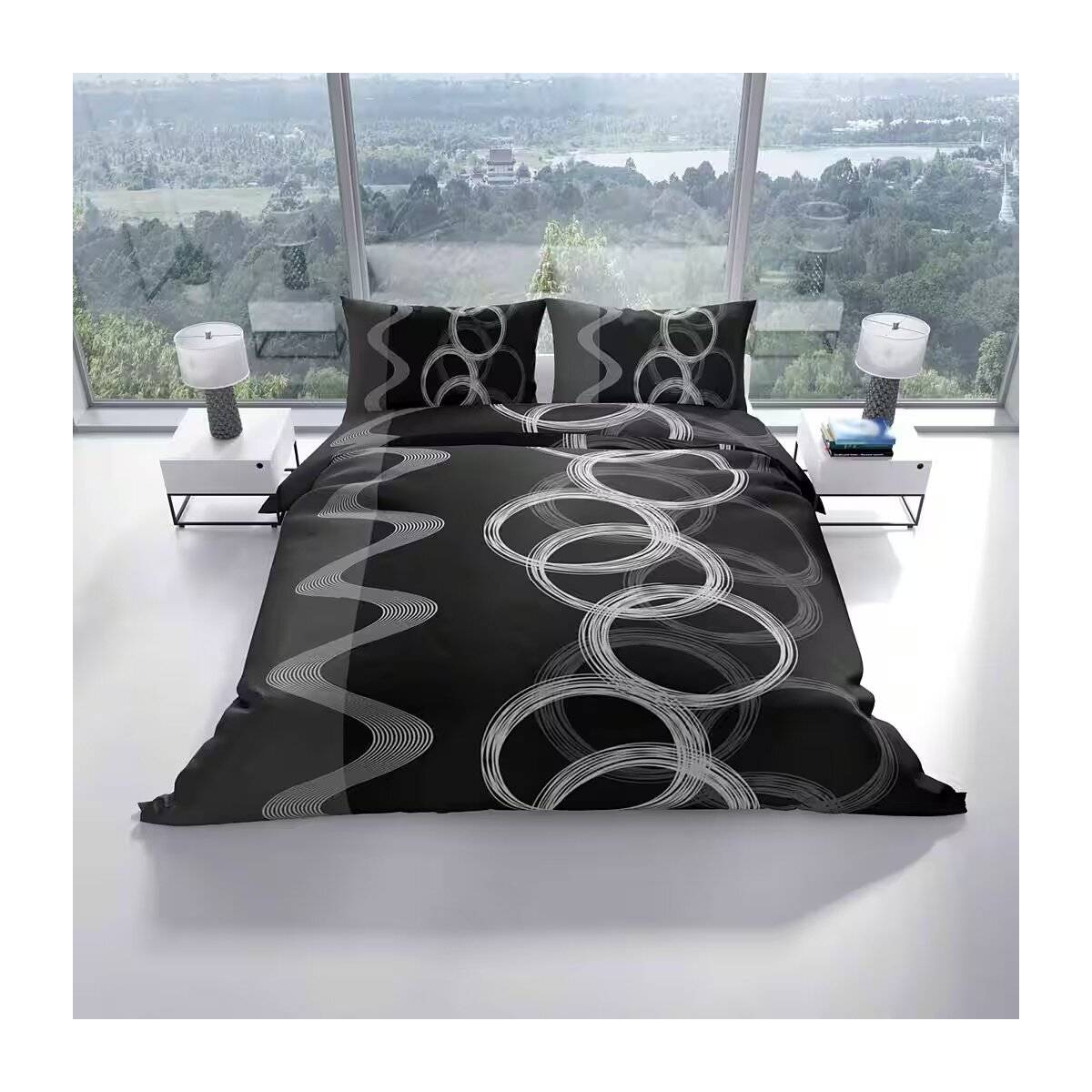 Fleece-Bettwäsche mit Reißverschluss in Grau Kissen- und Deckenbezug 100% Polyester 200x220 cm