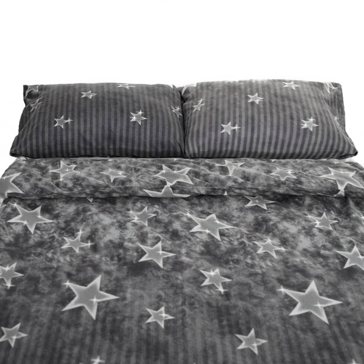 Fleece Bettwäsche mit Sternenmuster in Grau Kuschelig und Weich aus Polyester 200x220 cm