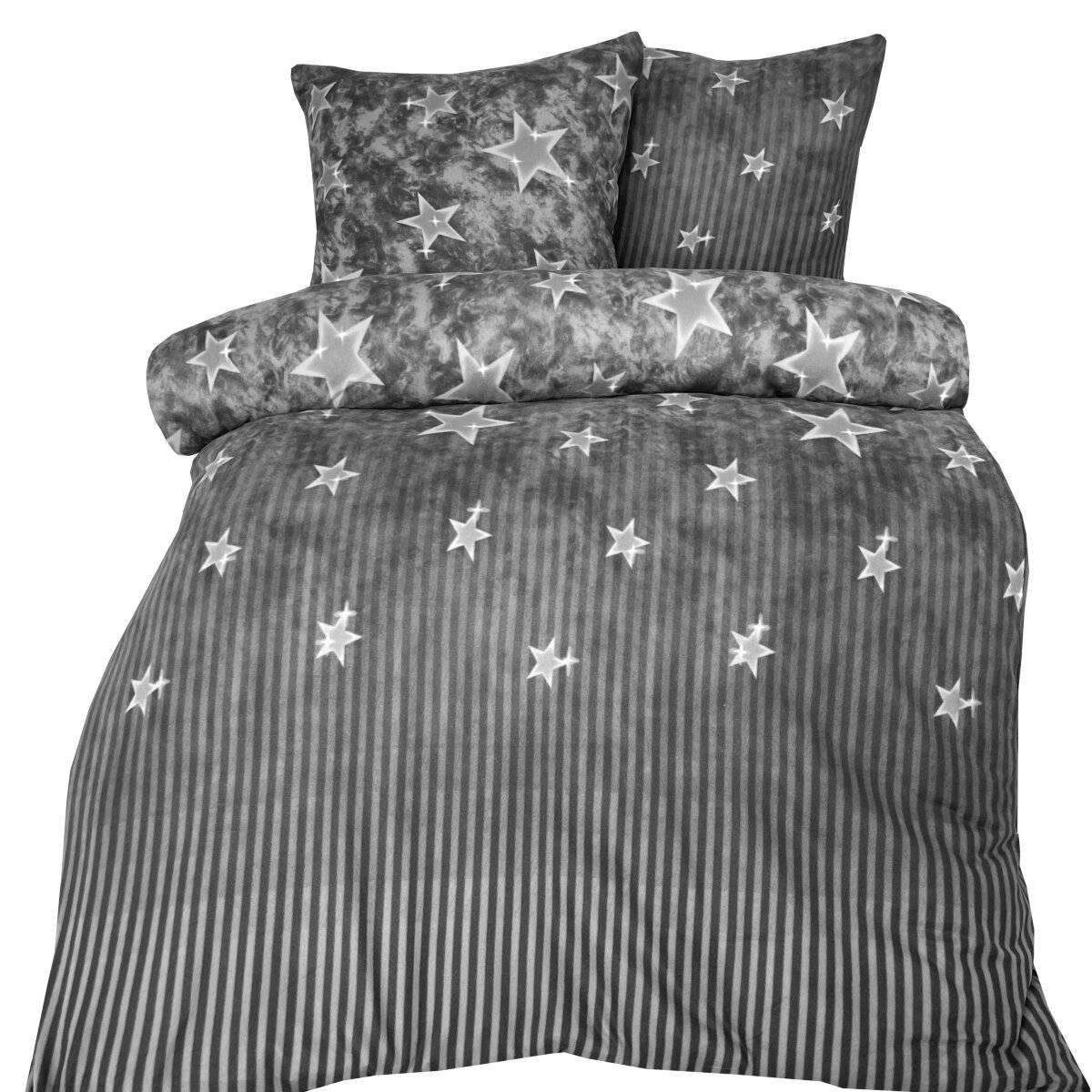 Fleece Bettwäsche mit Sternenmuster in Grau Kuschelig und Weich aus Polyester 200x220 cm