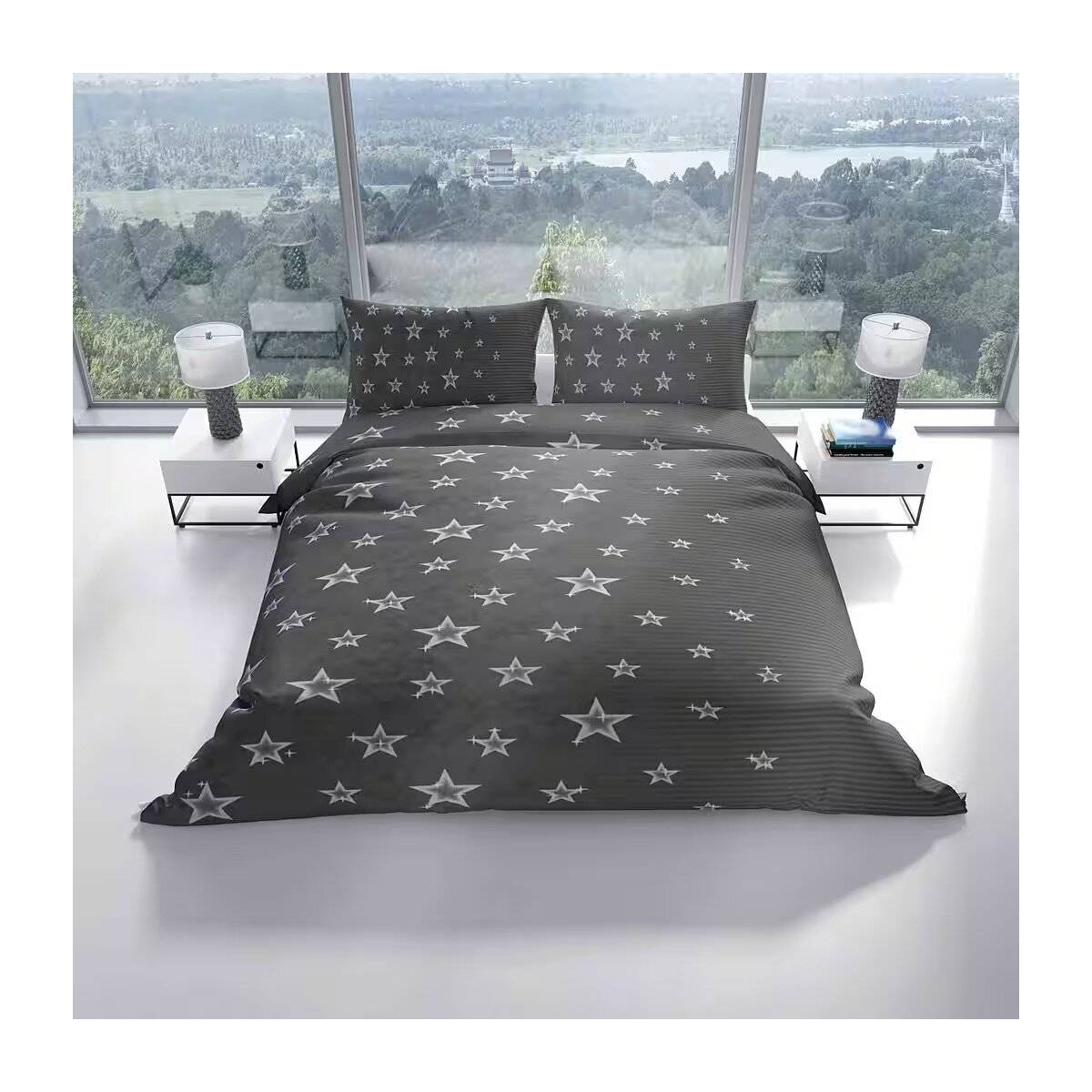 Fleece Bettwäsche mit Sternenmuster in Grau Kuschelig und Weich aus Polyester 200x220 cm