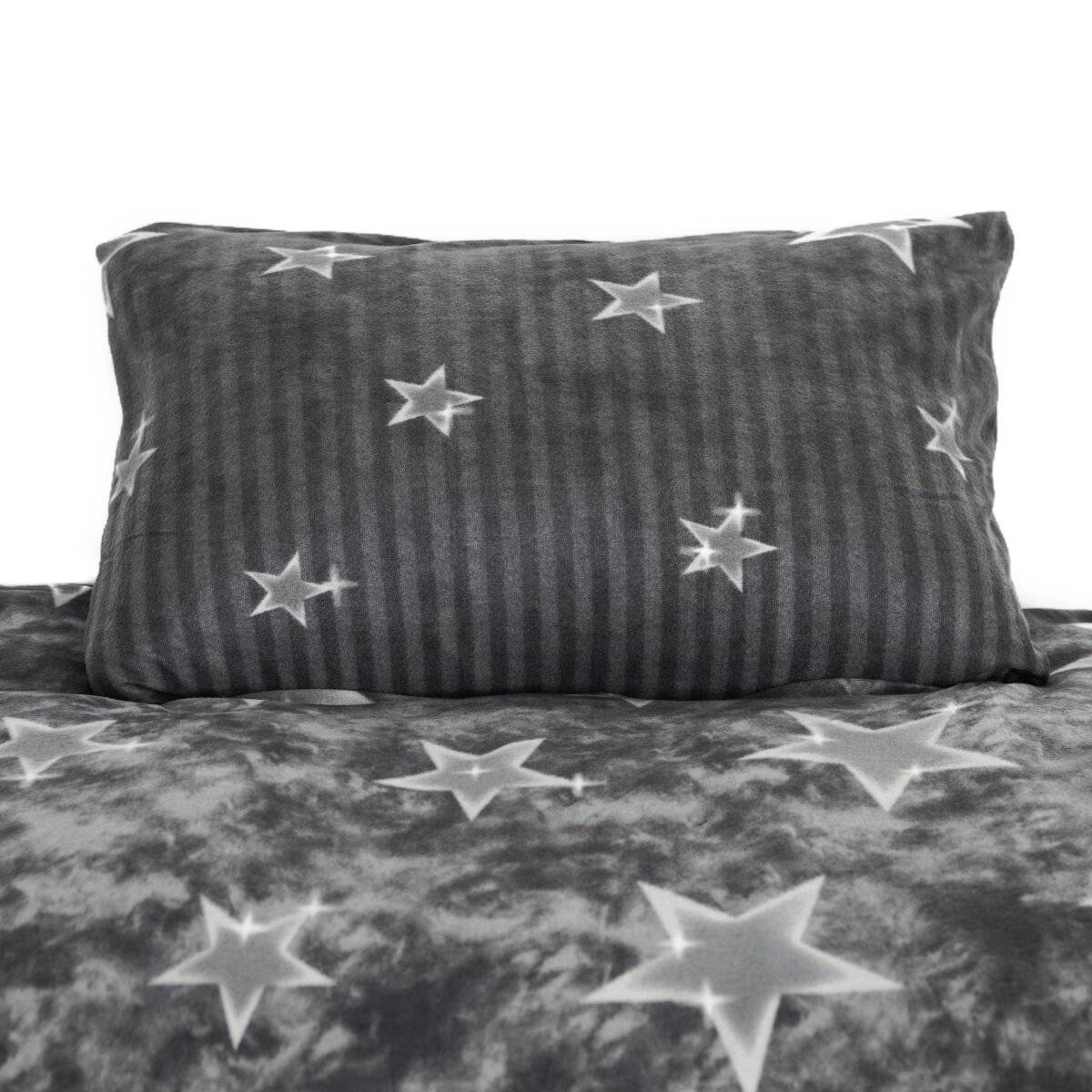 Fleece Bettwäsche mit Sternenmuster in Grau Kuschelig und Weich aus Polyester 135x200 cm