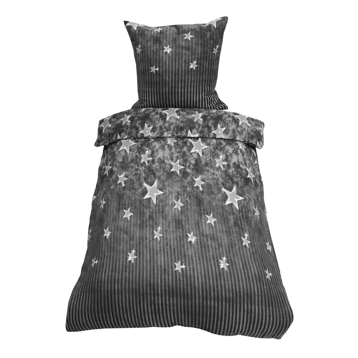Fleece Bettwäsche mit Sternenmuster in Grau Kuschelig und Weich aus Polyester 135x200 cm