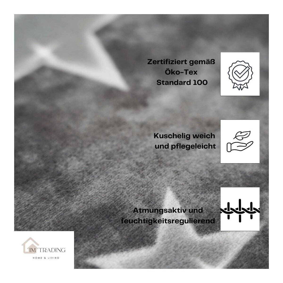 Fleece Bettwäsche mit Sternenmuster in Grau Kuschelig und Weich aus Polyester 135x200 cm