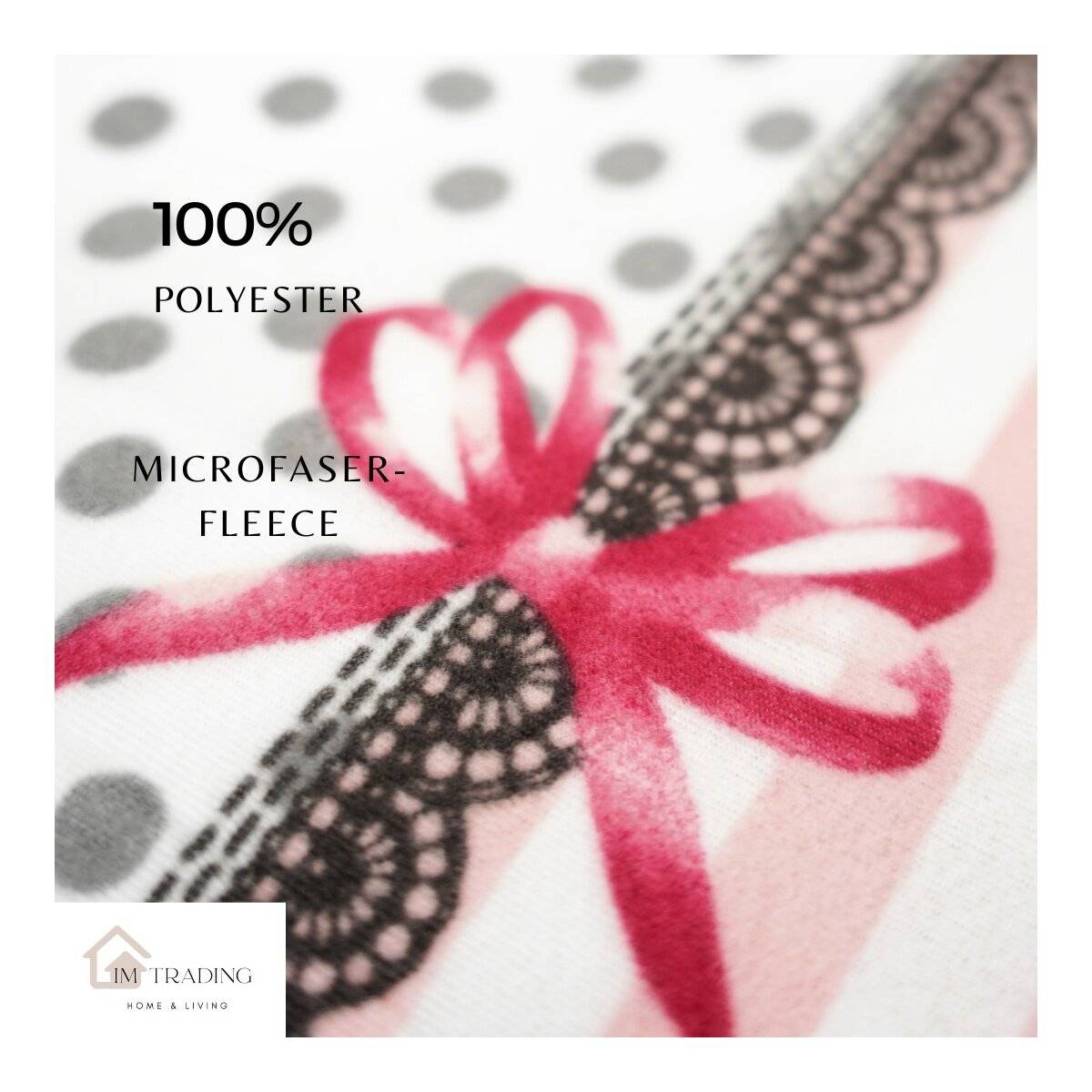 Fleece Bettwäsche aus Polyester, ca. 130 gsm, Grau-Rosa mit Schleifen Bettbezug 155x220 cm