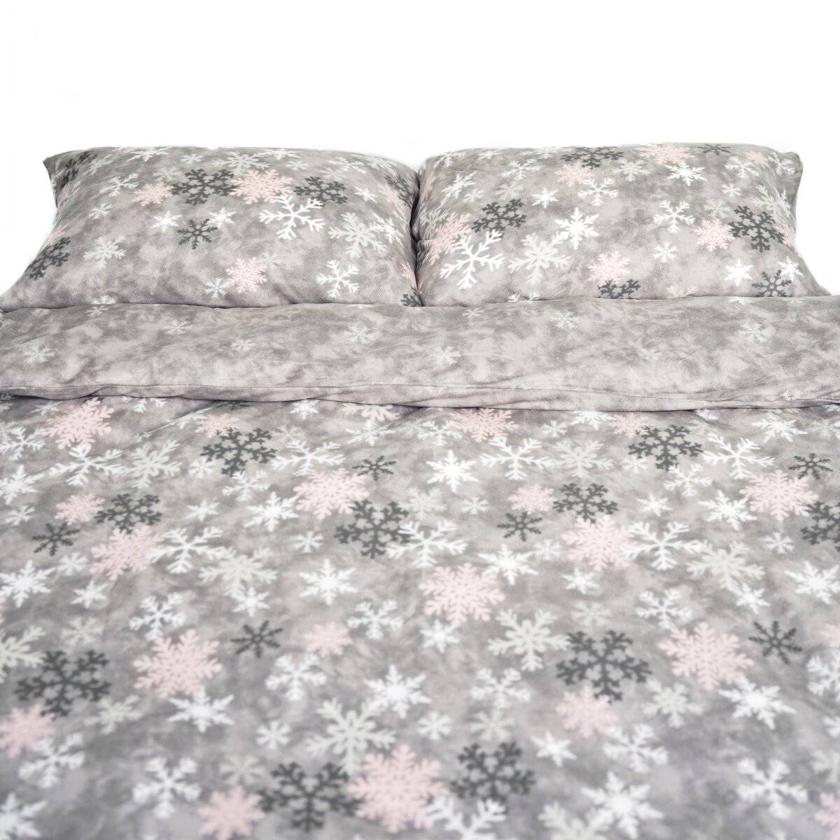 Fleece Bettwäsche aus 100% Polyester Bezug mit Schneeflockenmotiv in Grau 240x220 cm