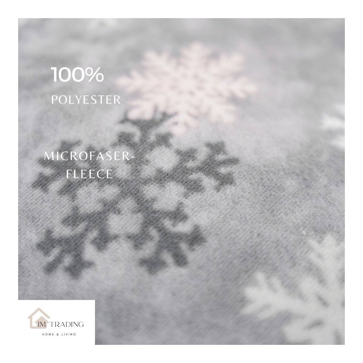Fleece Bettwäsche aus 100% Polyester Bezug mit Schneeflockenmotiv in Grau 240x220 cm