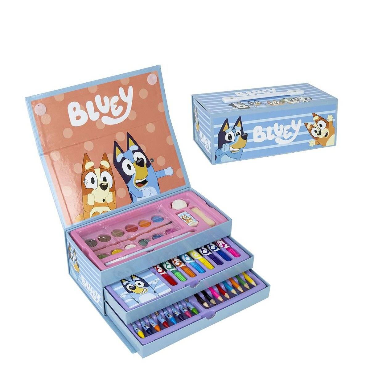 Bluey Malkasten für Kinder – 7 Farben + Schublade für kreatives Spielen