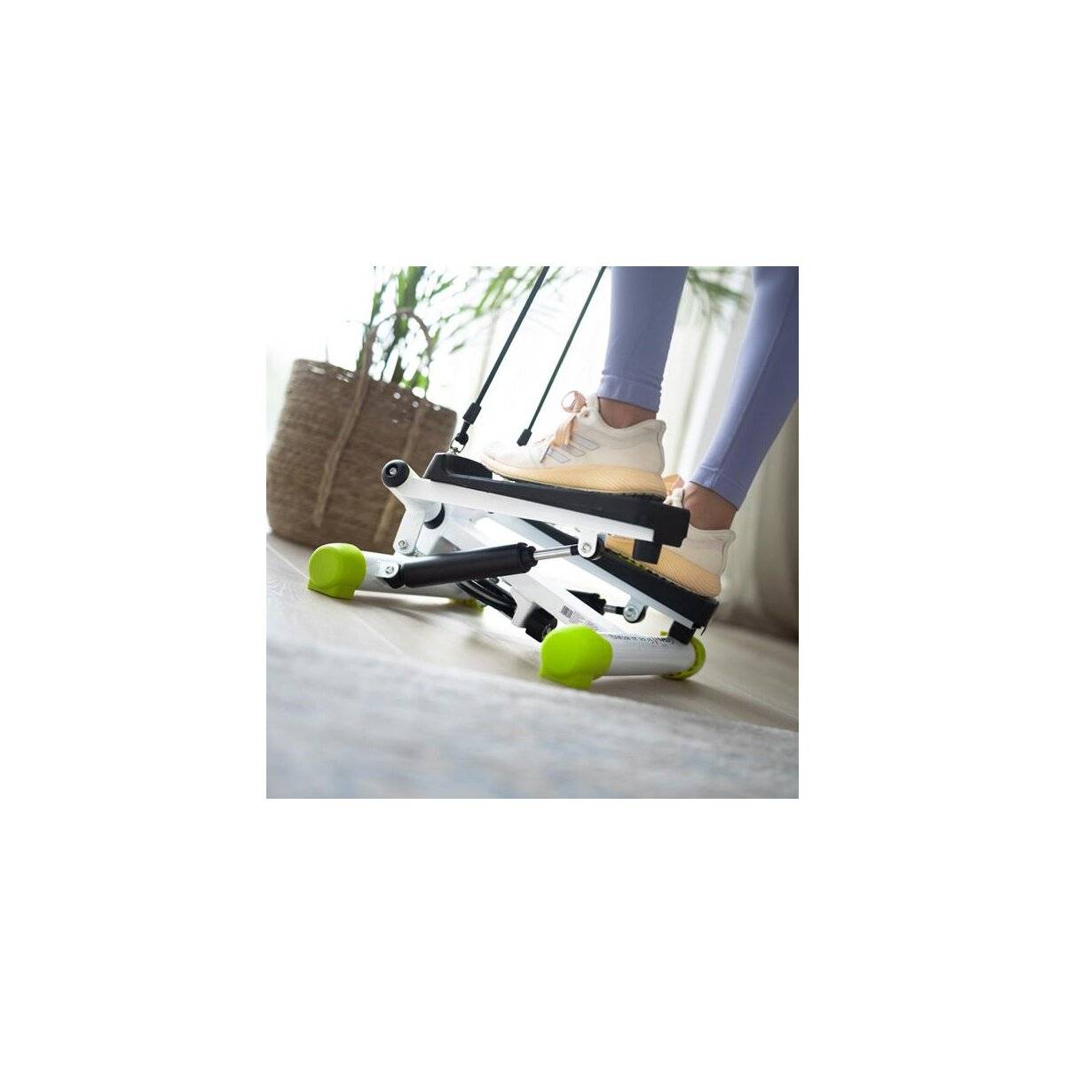 2-1 Side Stepper für Zuhause mit Expandern mit LCD-Monitor, Up-Down Swing Stepper mit Power Ropes Grün