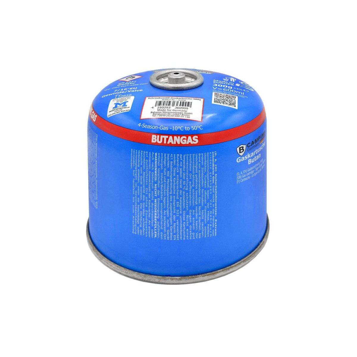 Gaskartusche Butan mit Schraubventil 300g für Gaskocher und Gasbrenner