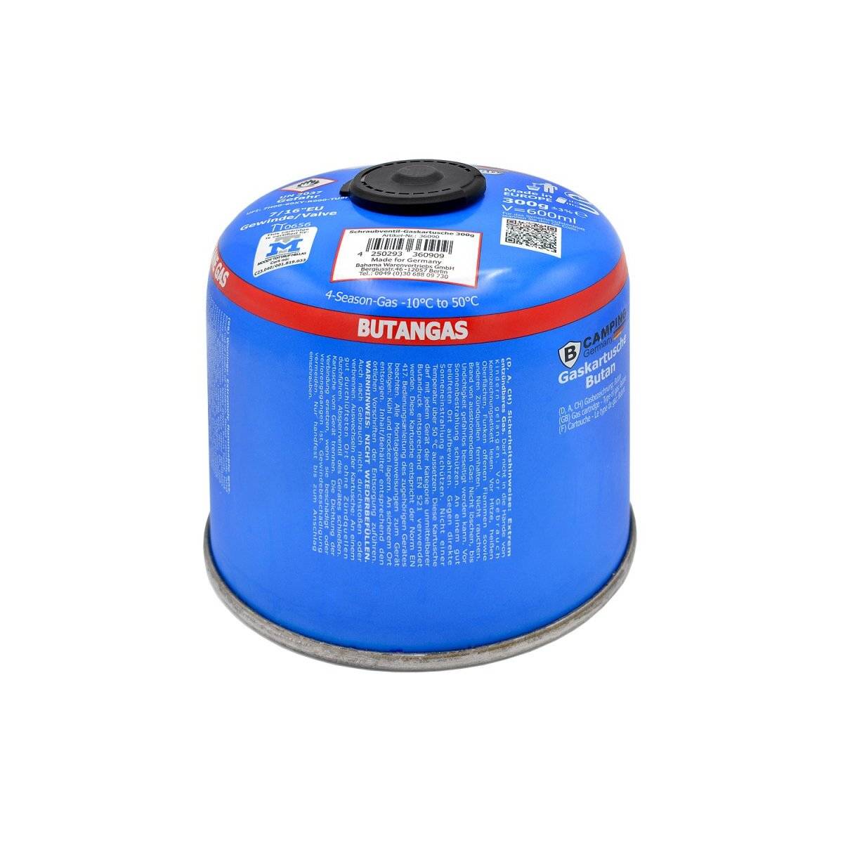 Gaskartusche Butan mit Schraubventil 300g für Gaskocher und Gasbrenner