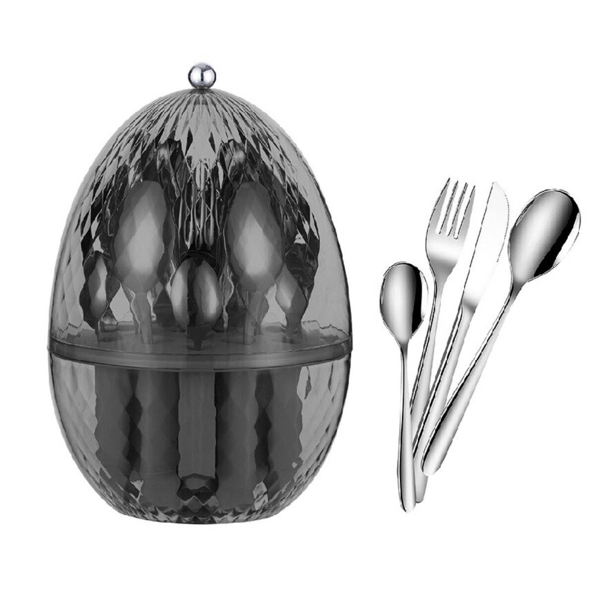 24 Tlg. Besteck-Set aus 18/10 Edelstahl in Ei-Box Essbesteck-Set Mehrzweckbesteck Anthrazit