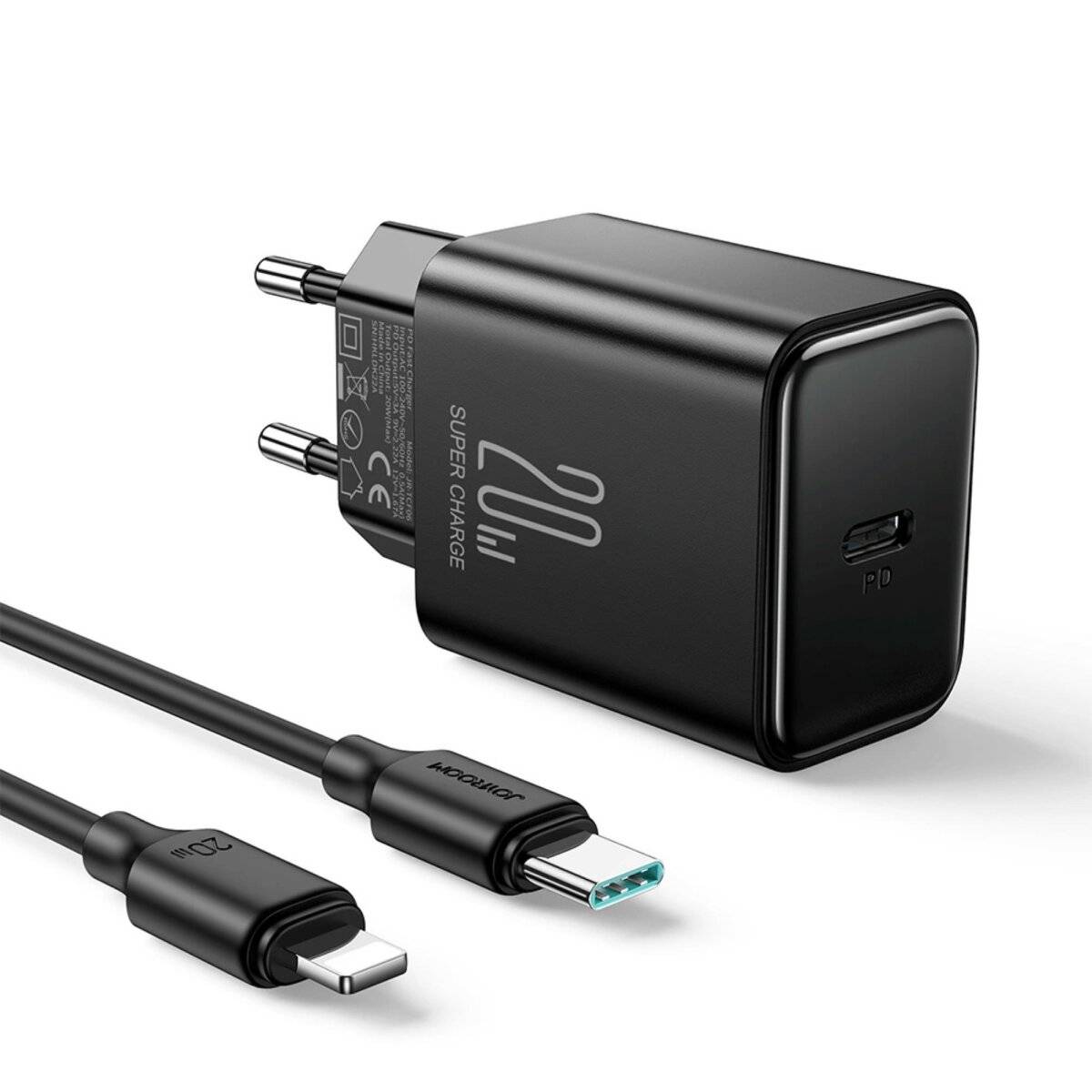 Joyroom Ladegerät 20W mit 1m Kabel USB-C kompatibel mit iPhone in Schwarz
