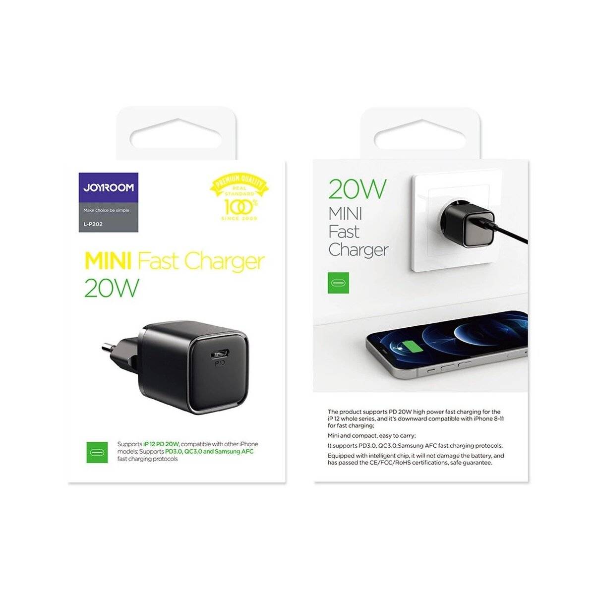 Schnellladegerät Joyroom - USB Typ C Ladegerät 20W Power Delivery Quick Charge 3.0 AFC schwarz