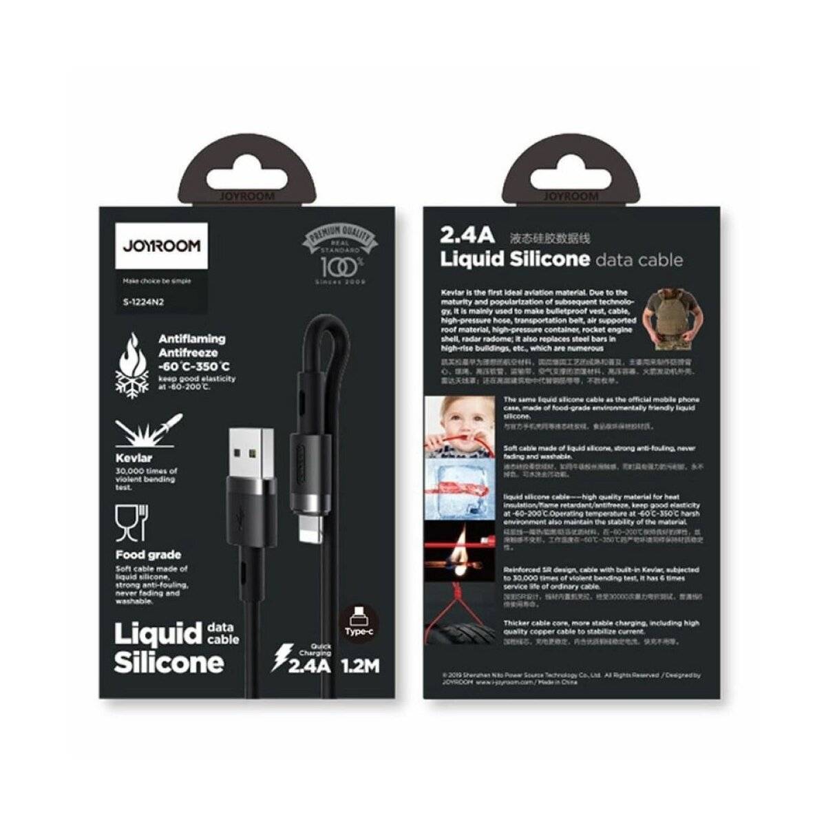 Flüssigsilikon-Datenkabel USB-A kompatibel mit iPhone 2,4A Ladekabel 1,2m Schwarz