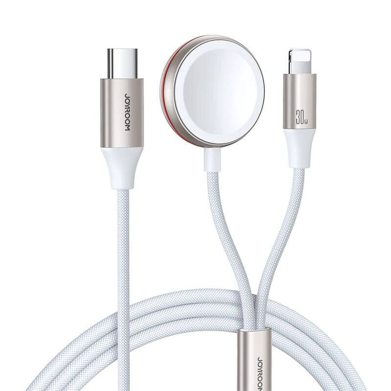 2-in-1 Ladekabel USB-C auf Lightning & Apple Watch, 30W + 3,5W, 1,5m, Weiß