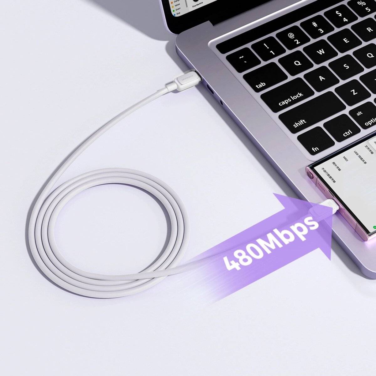 Datenkabel Multi-Color Series A14 Ladekabel USB-C/USB-C-Kabel 100 W 1,2 m Weiß