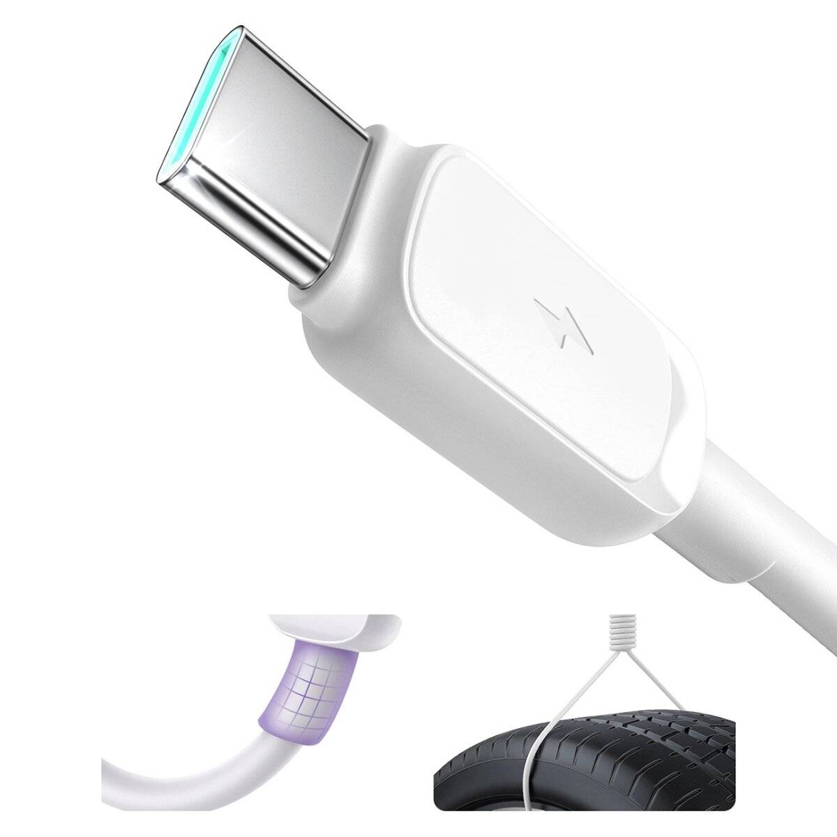 Ladekabel mit USB-A/USB-C-Anschlüssen - 3A Strom, 1,2 m Datenkabel Weiß