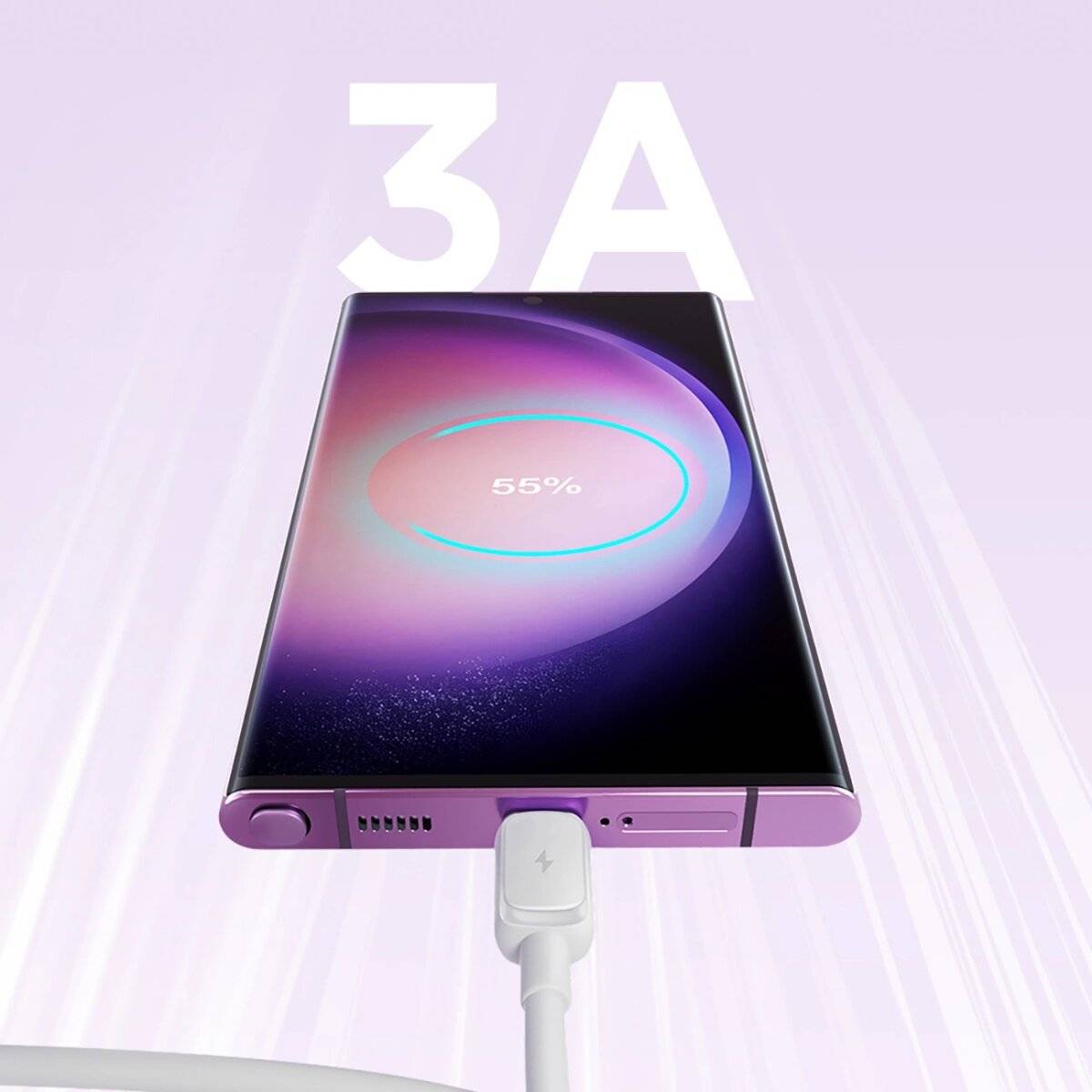 Ladekabel mit USB-A/USB-C-Anschlüssen - 3A Strom, 1,2 m Datenkabel Weiß