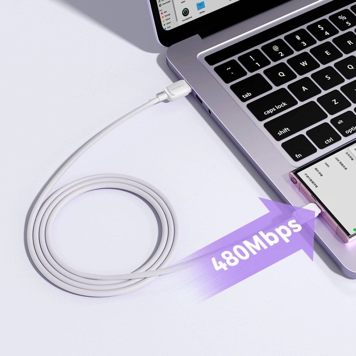 Ladekabel mit USB-A/USB-C-Anschlüssen - 3A Strom, 1,2 m Datenkabel Weiß