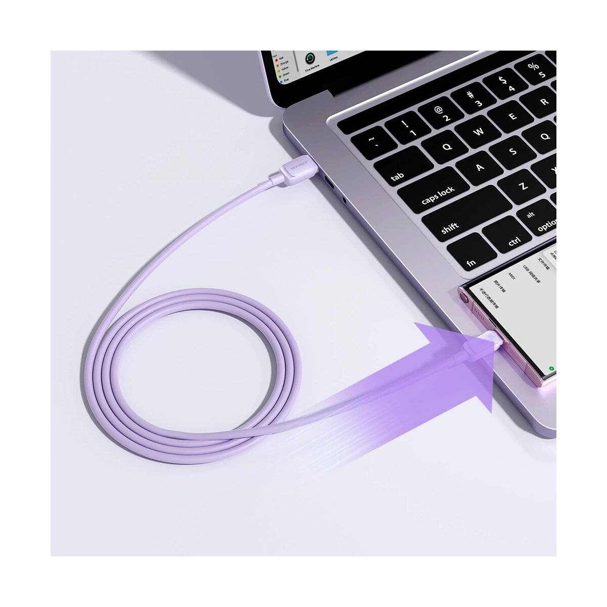 Ladekabel mit USB-A/USB-C-Anschlüssen - 3A Strom, 1,2 m Datenkabel Lila