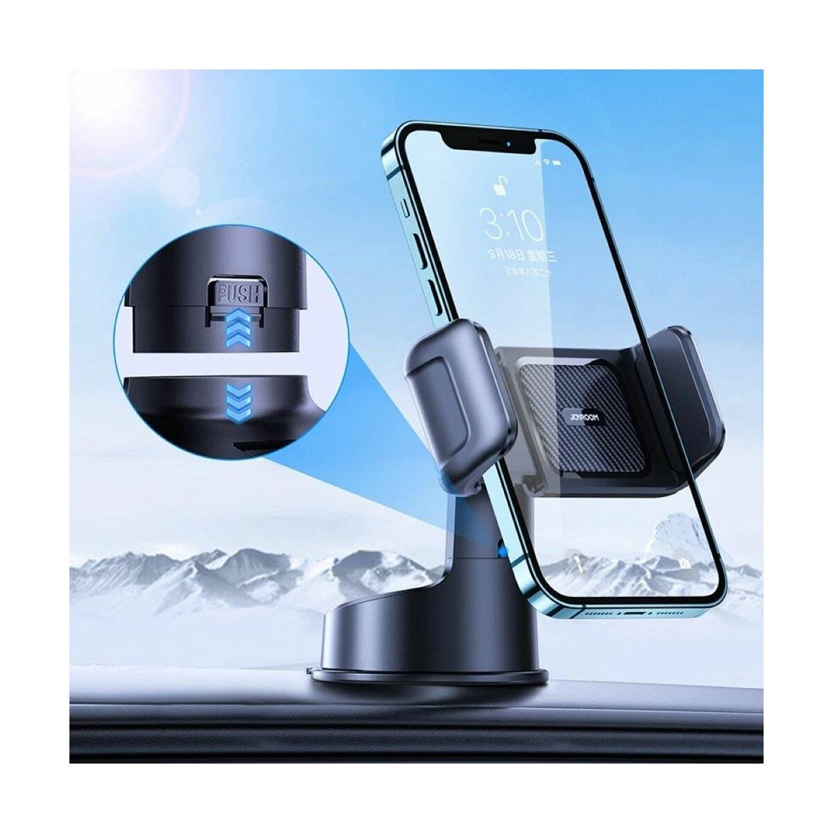 Mechanische Autohalterung für Cockpit-Armaturenbrett schwarz - 360° Halterung