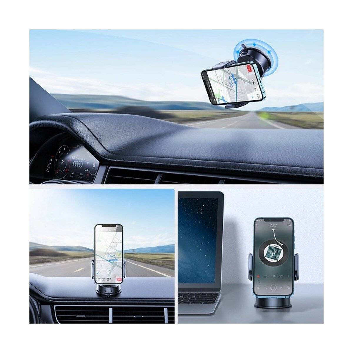 Mechanische Autohalterung für Cockpit-Armaturenbrett schwarz - 360° Halterung