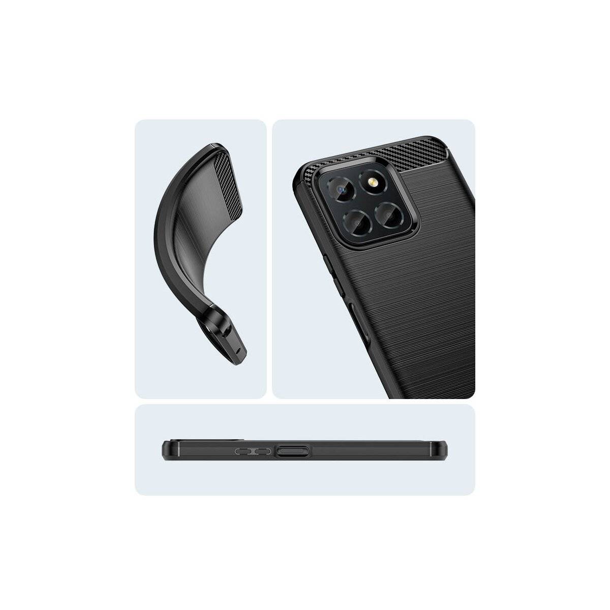 Carbon Case Hülle kompatibel mit Honor 200 Lite flexible Silikon Carbon Hülle schwarz