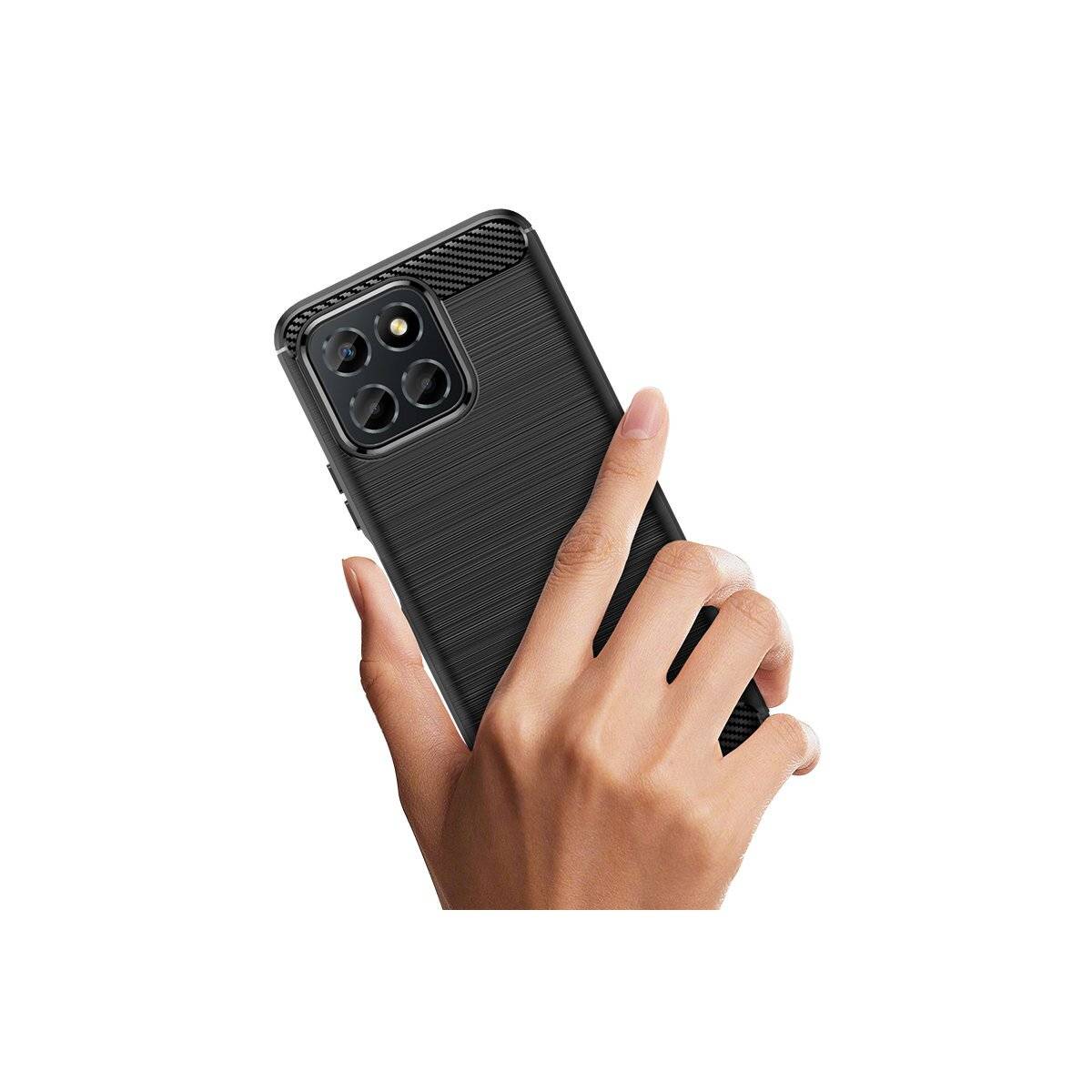 Carbon Case Hülle kompatibel mit Honor 200 Lite flexible Silikon Carbon Hülle schwarz