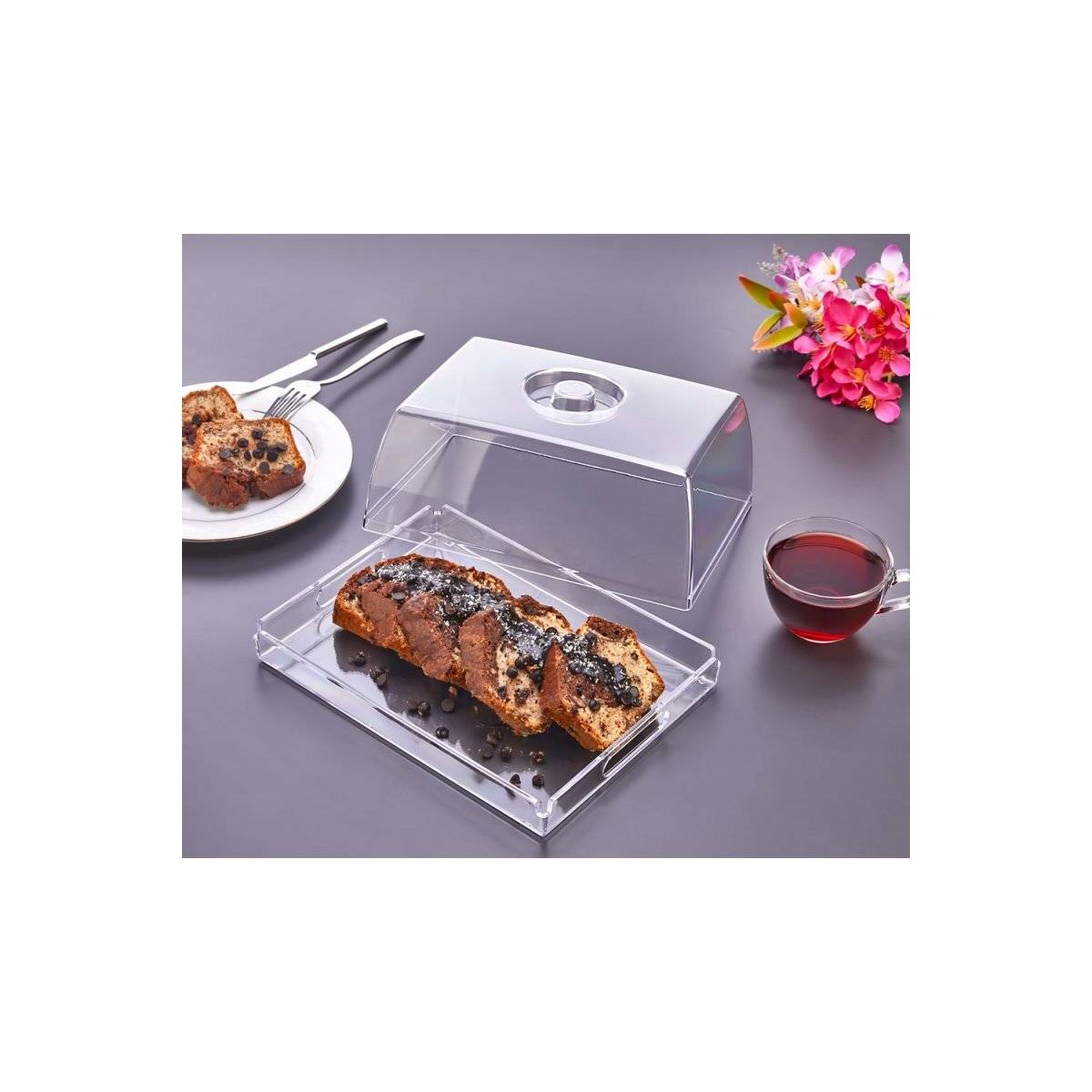 Tortenhaube und Serviertablett 2 in 1 - rechteckig