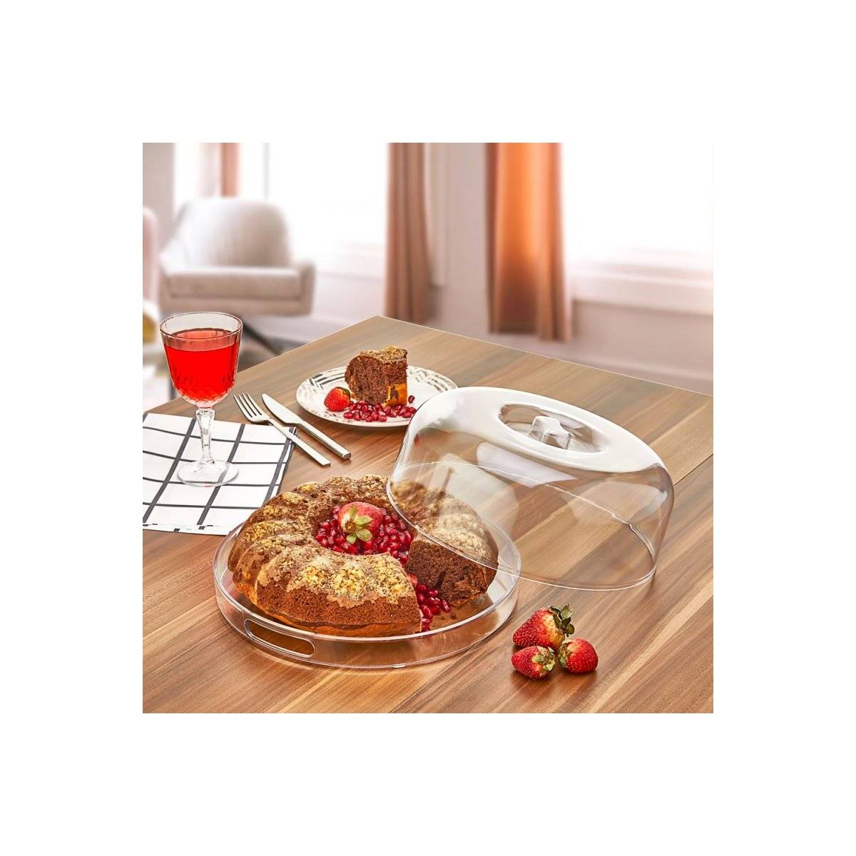 Tortenhaube und Serviertablett 2 in 1 - rund
