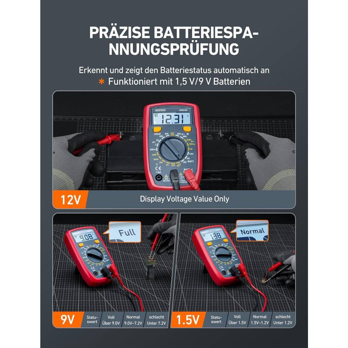 Digital Multimeter mit Ohm Volt Ampere Spannung Tester Messung von AC/DC Spannung, DC Strom, Widerstand, Diode
